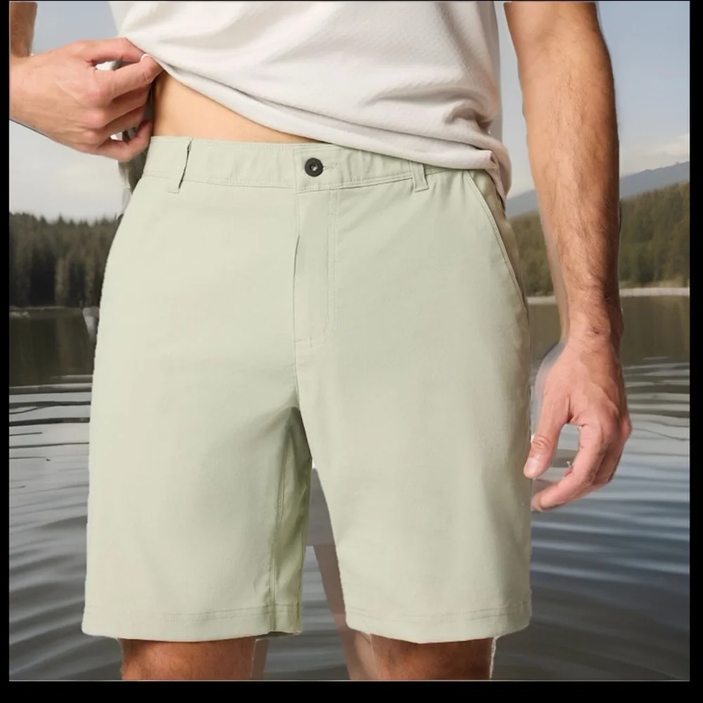 Columbia Men's Chino Shorts Button Zip Blue Waist 36W 8Long  Slash Pockets 36W